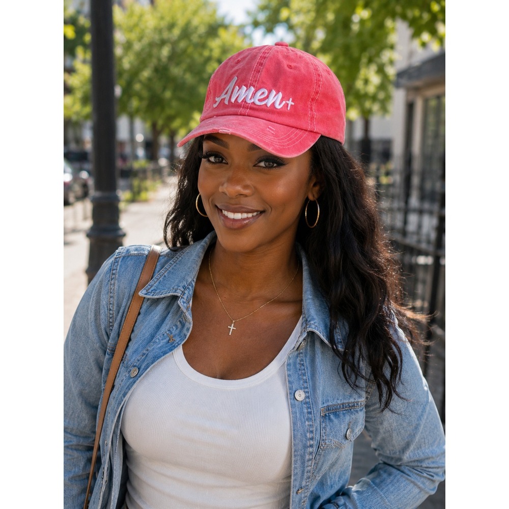 Ladies AMEN Distressed Trucker Cap